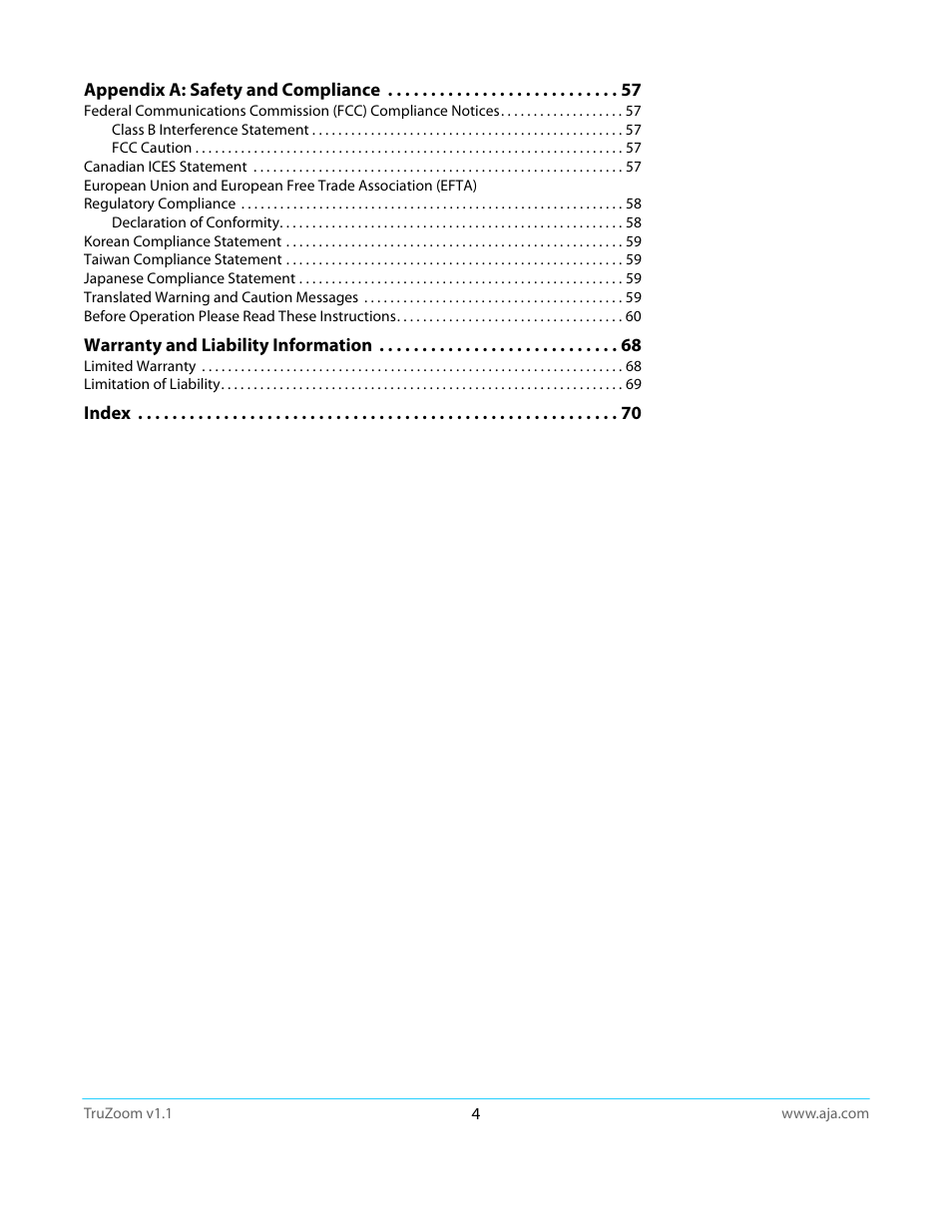 AJA TruZoom User Manual | Page 4 / 72