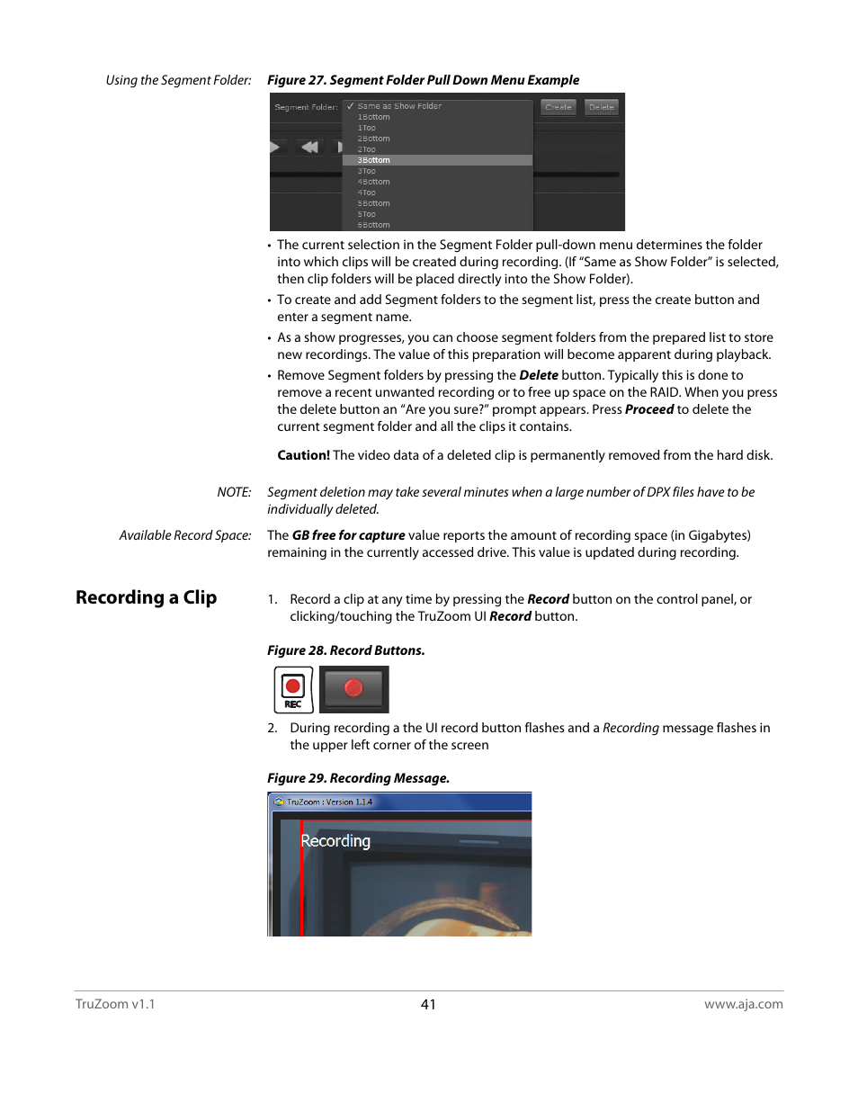 Recording a clip | AJA TruZoom User Manual | Page 41 / 72