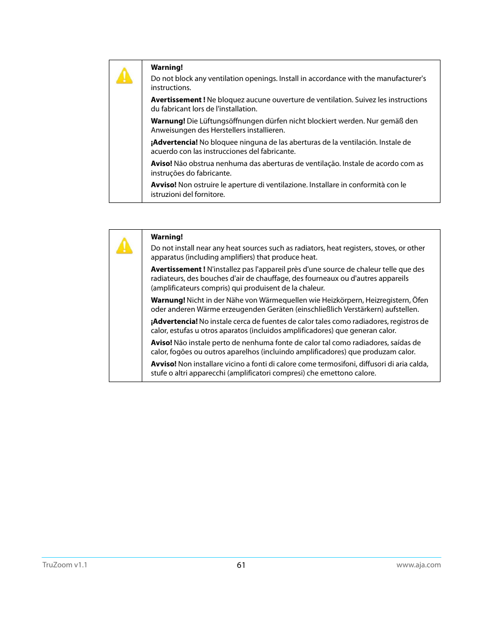 AJA TruZoom User Manual | Page 61 / 72