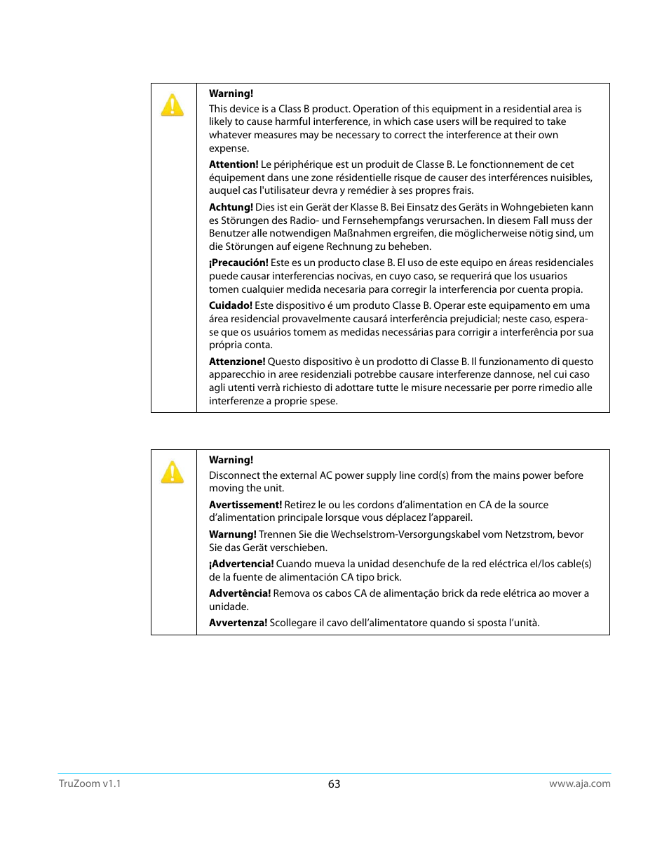 AJA TruZoom User Manual | Page 63 / 72