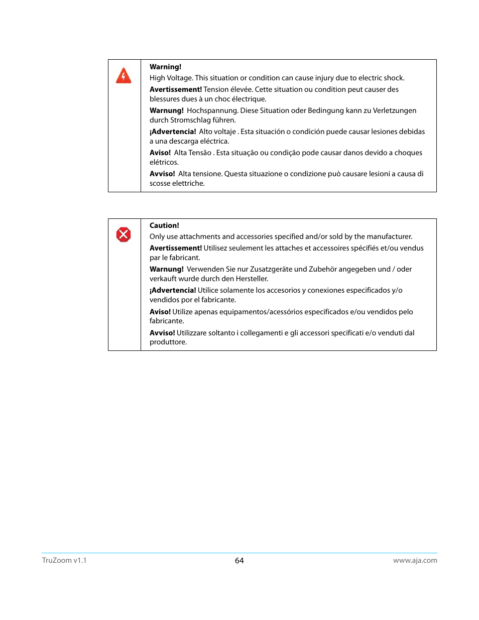 AJA TruZoom User Manual | Page 64 / 72