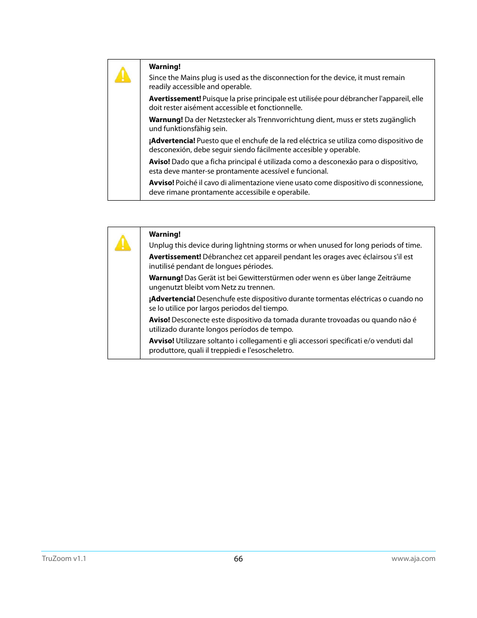 AJA TruZoom User Manual | Page 66 / 72