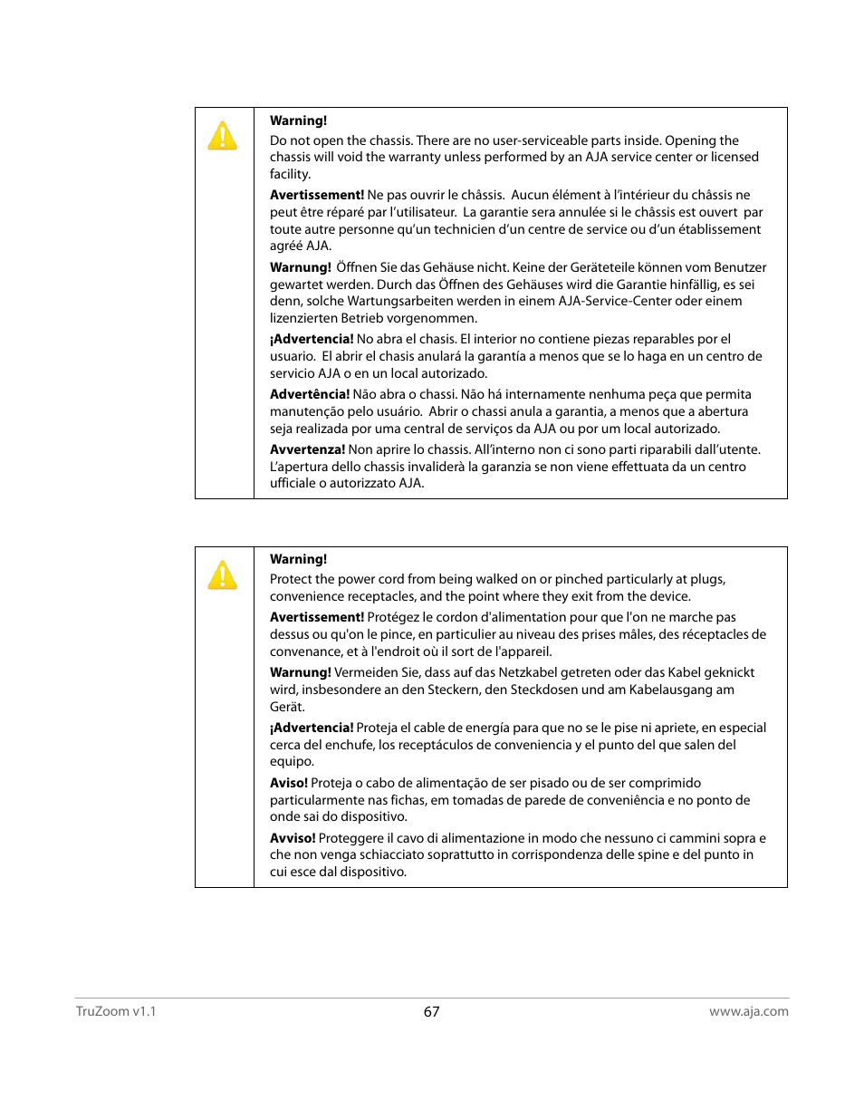 AJA TruZoom User Manual | Page 67 / 72