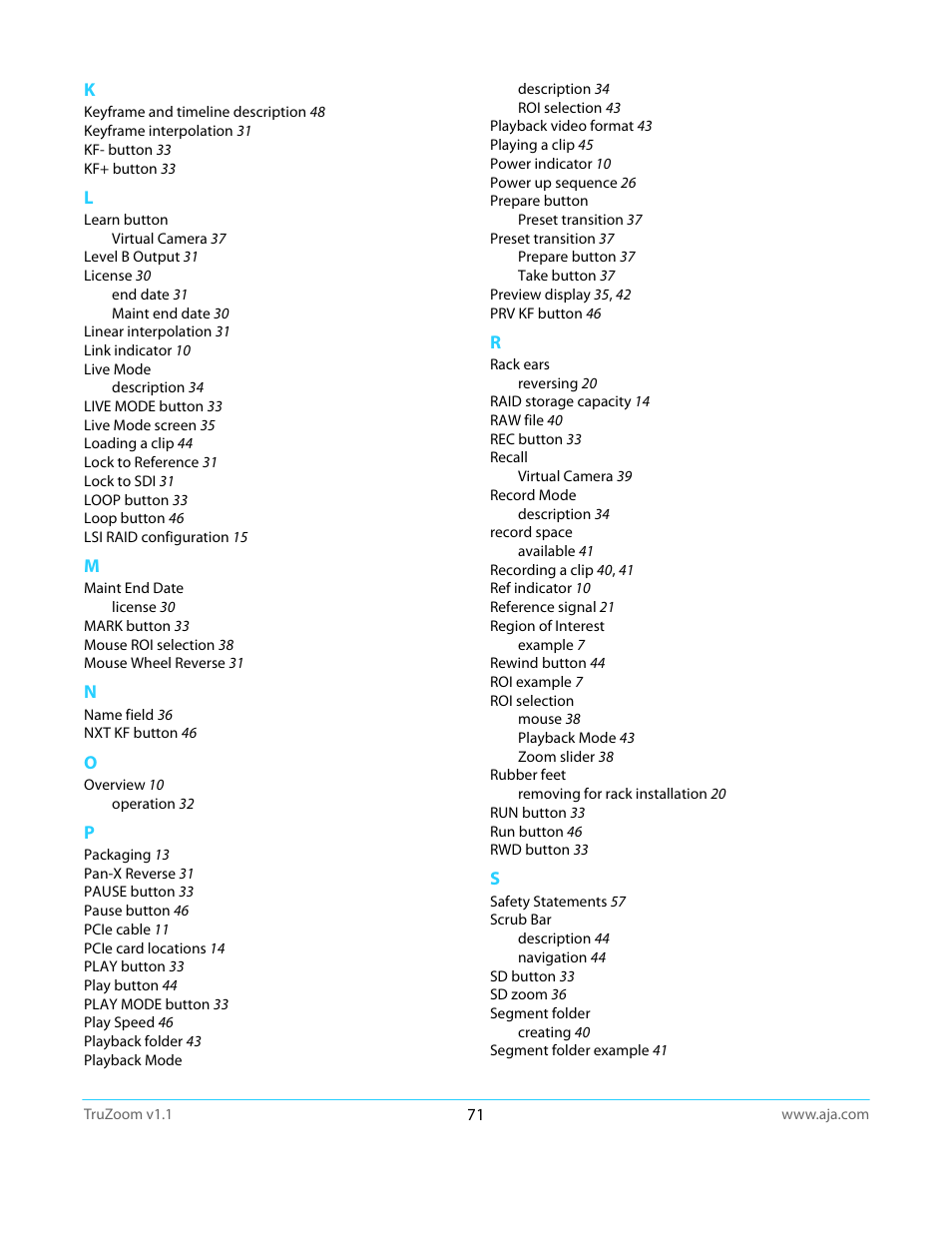 AJA TruZoom User Manual | Page 71 / 72