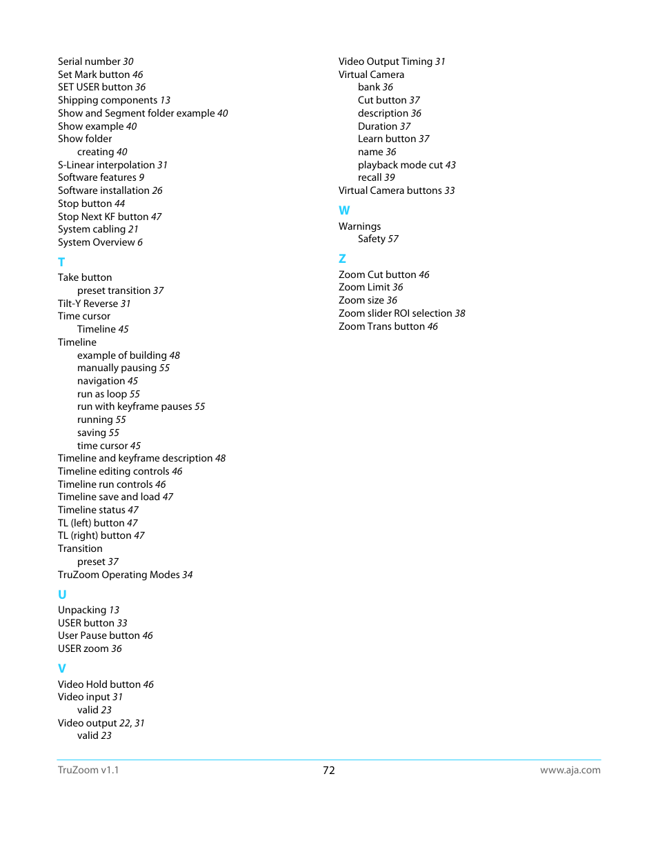 AJA TruZoom User Manual | Page 72 / 72