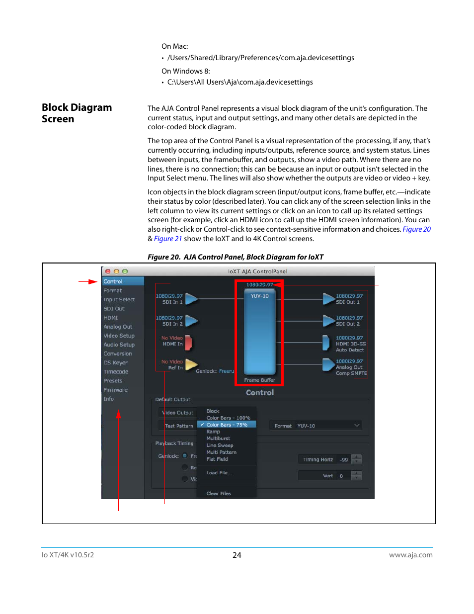 Block diagram screen | AJA Io4K User Manual | Page 24 / 74