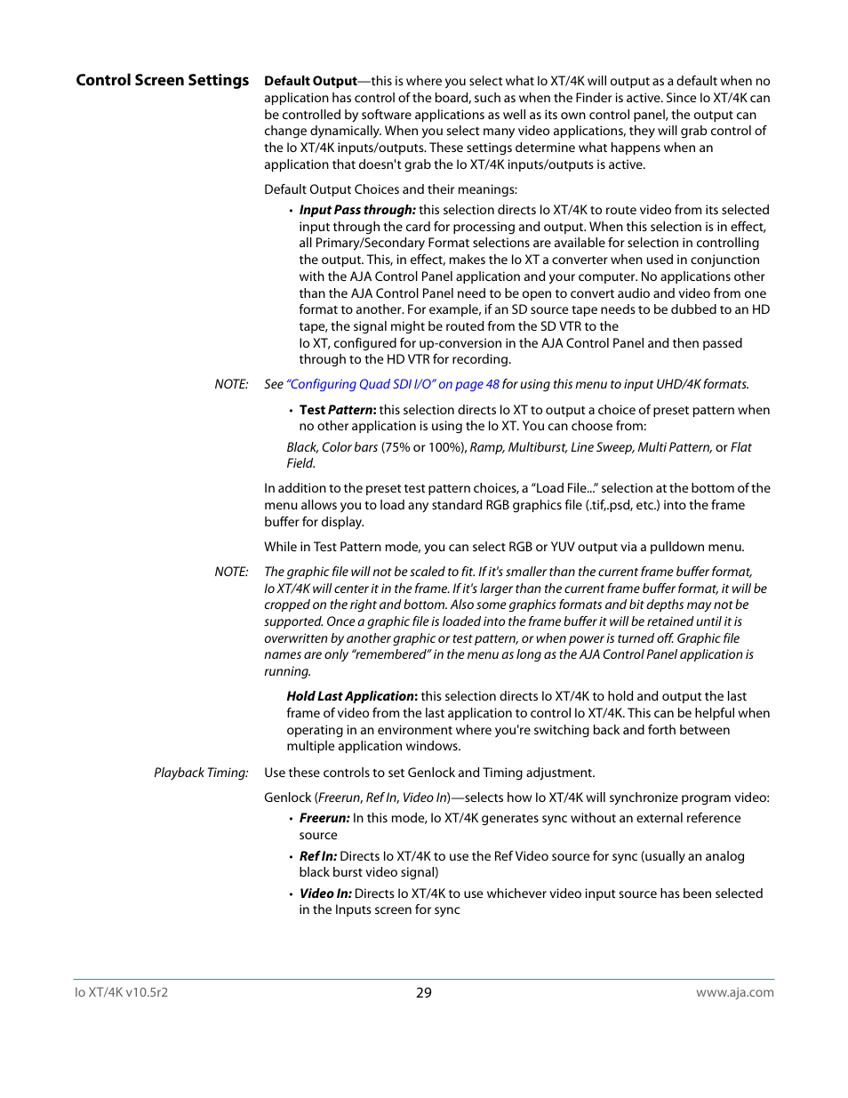 Control screen settings | AJA Io4K User Manual | Page 29 / 74