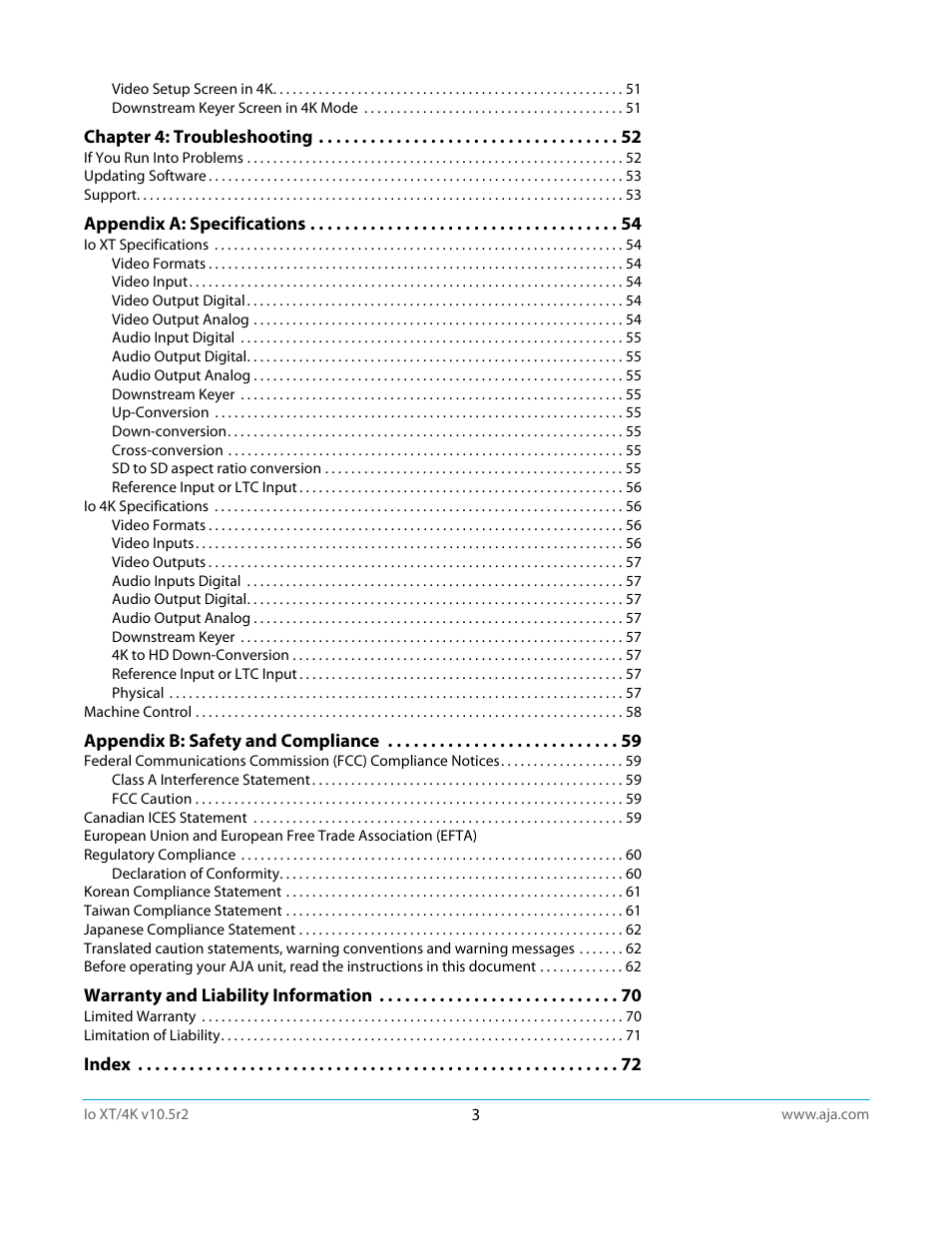 AJA Io4K User Manual | Page 3 / 74