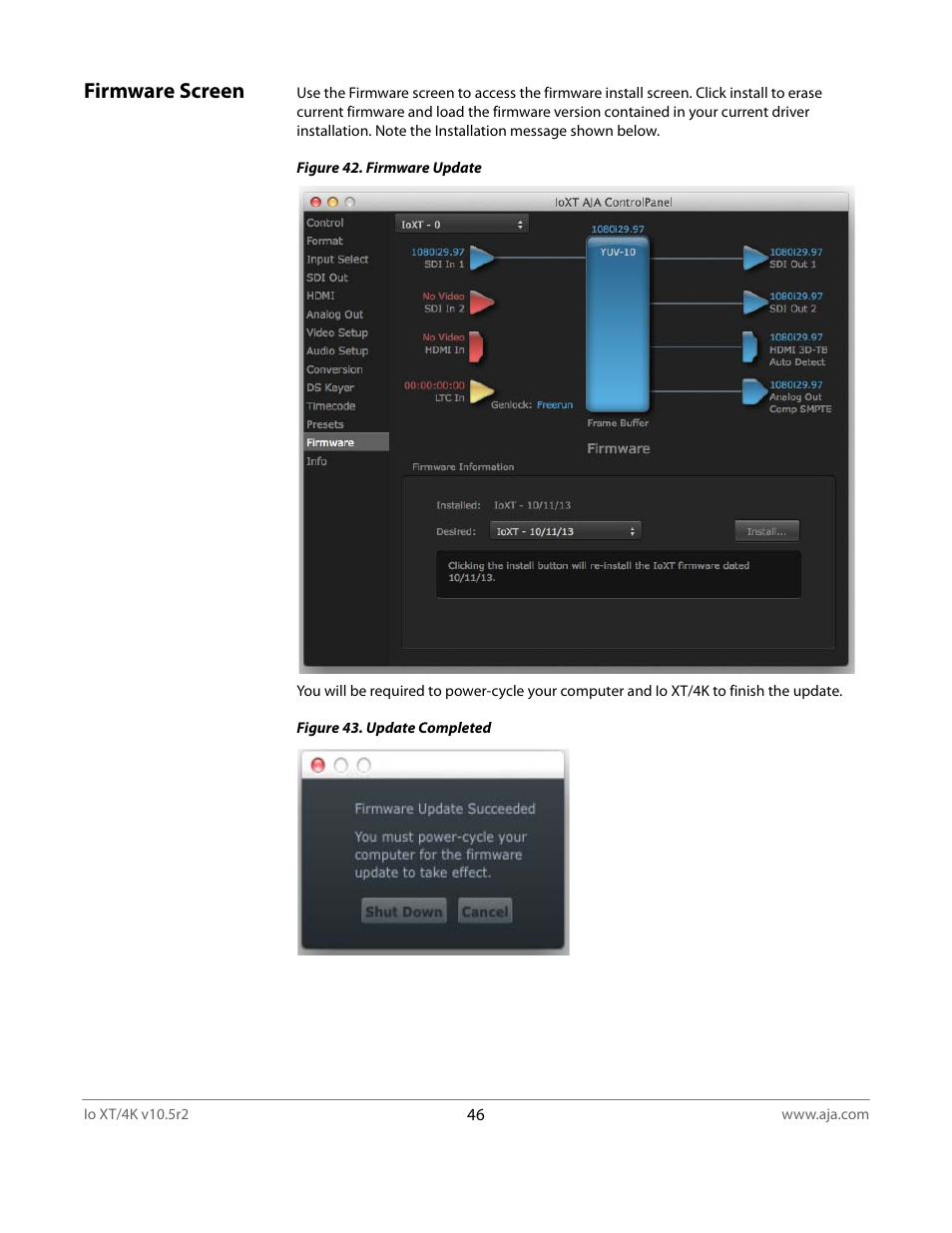 Firmware screen | AJA Io4K User Manual | Page 46 / 74