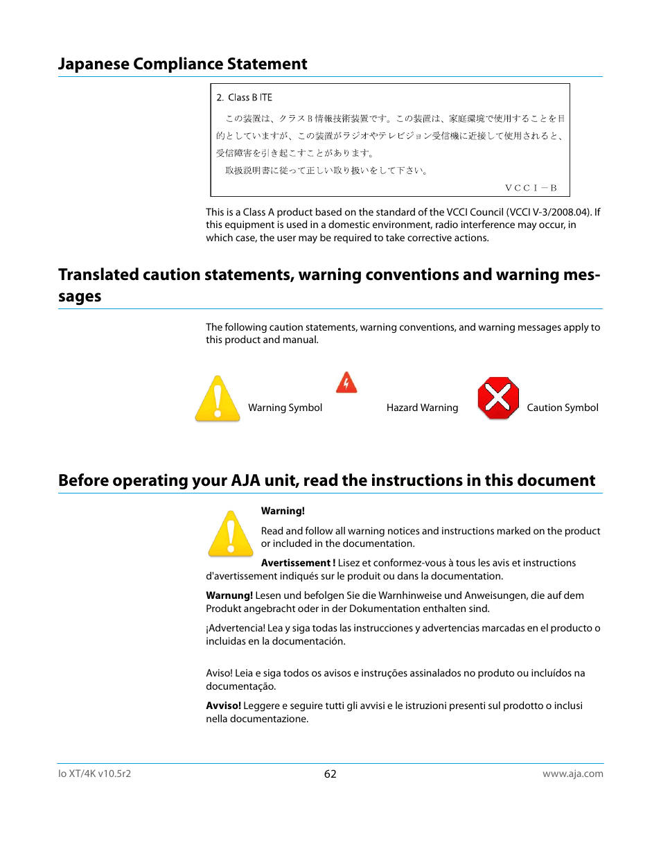 Japanese compliance statement | AJA Io4K User Manual | Page 62 / 74