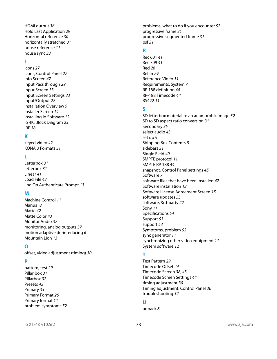 AJA Io4K User Manual | Page 73 / 74
