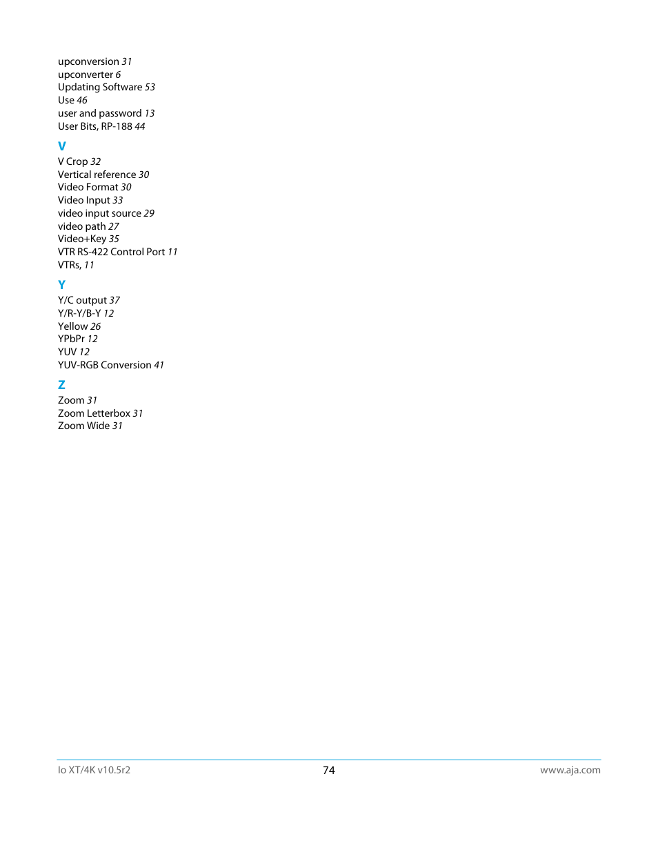 AJA Io4K User Manual | Page 74 / 74