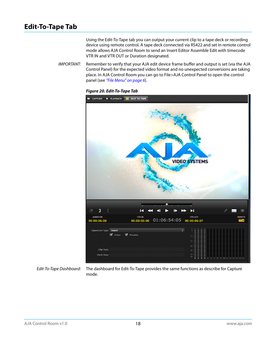 Edit-to-tape tab | AJA Control Room User Manual | Page 18 / 25