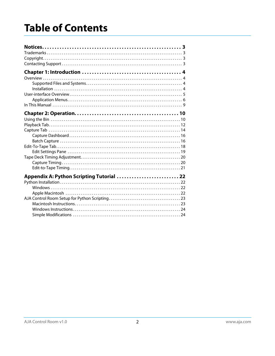 AJA Control Room User Manual | Page 2 / 25