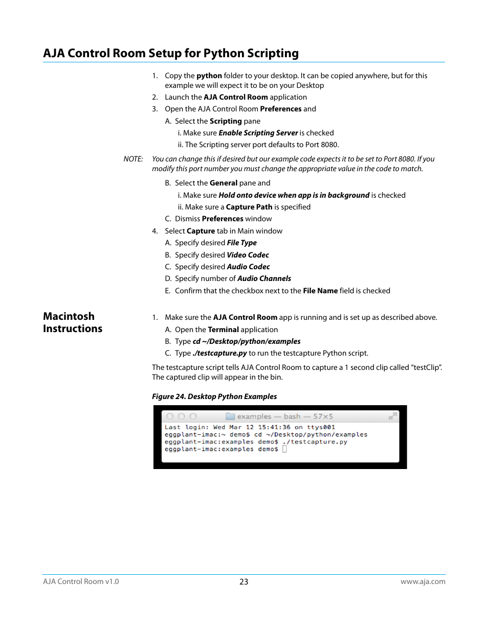 Aja control room setup for python scripting, Macintosh instructions | AJA Control Room User Manual | Page 23 / 25