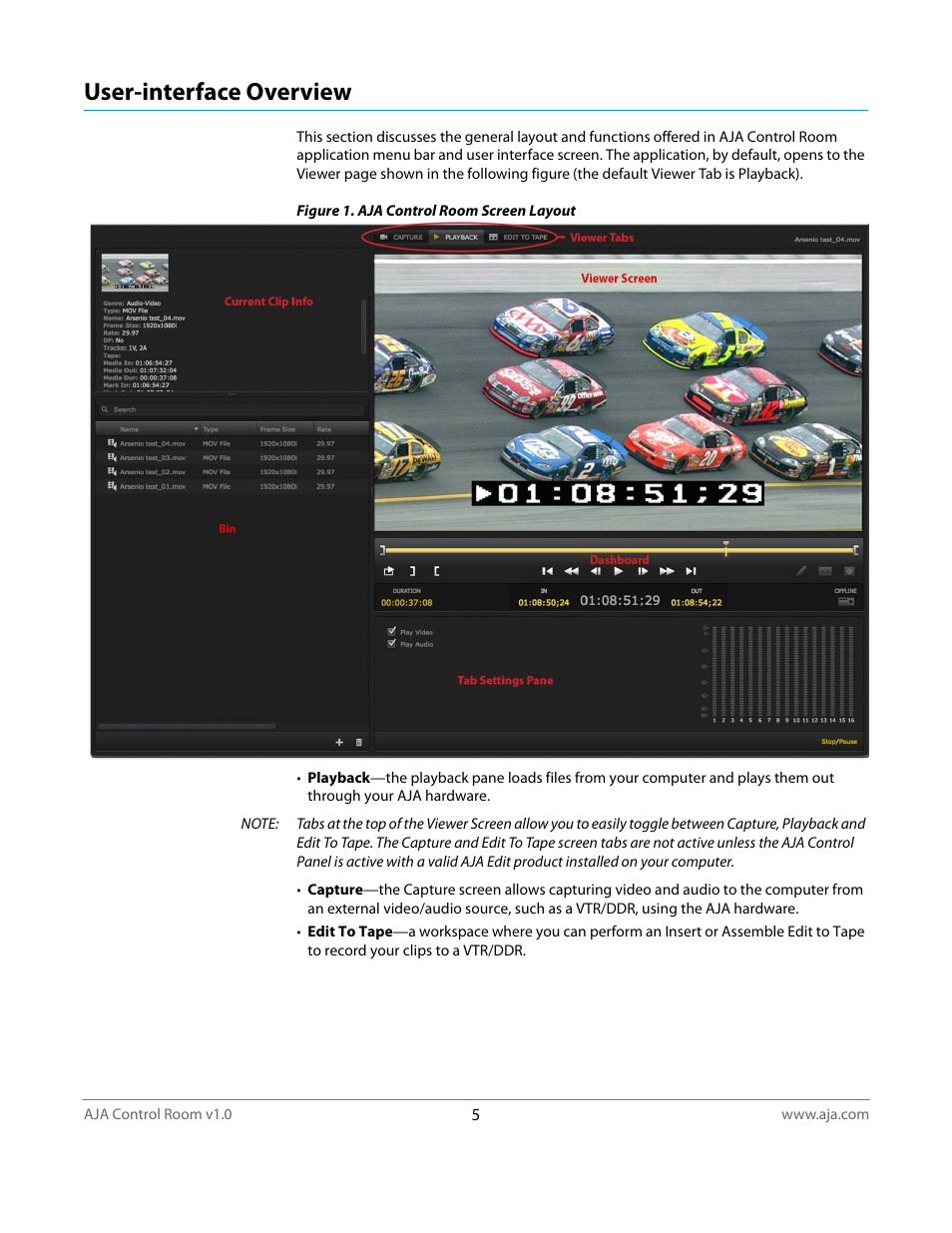 User-interface overview | AJA Control Room User Manual | Page 5 / 25