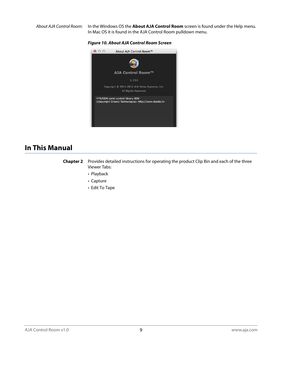 In this manual | AJA Control Room User Manual | Page 9 / 25