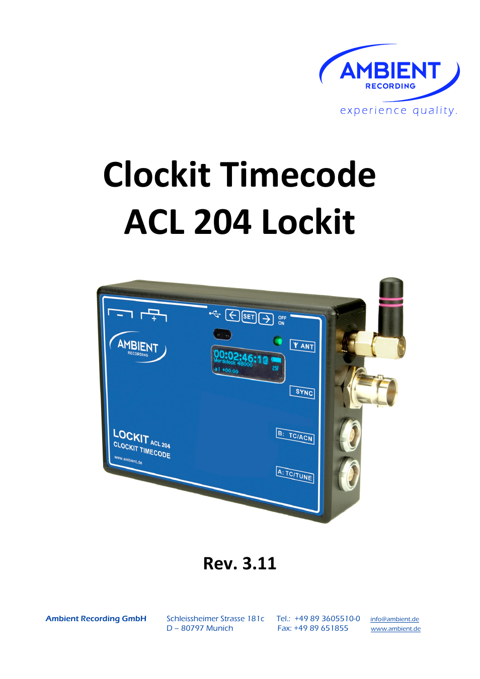 Ambient Lockit - ACL 204 User Manual | 32 pages