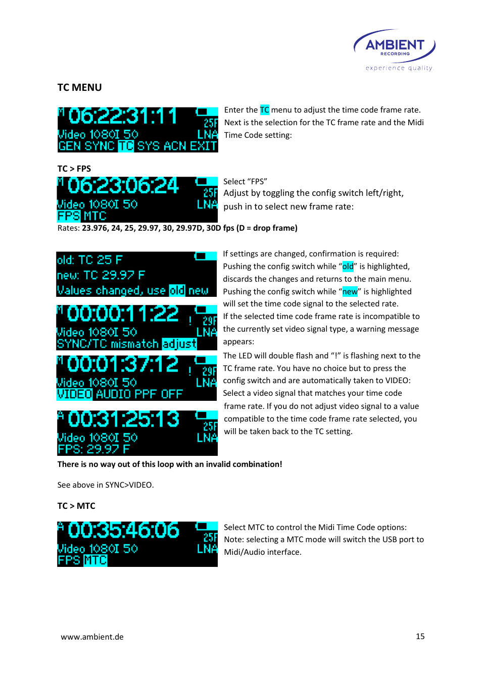 Tc menu | Ambient Lockit - ACL 204 User Manual | Page 17 / 32