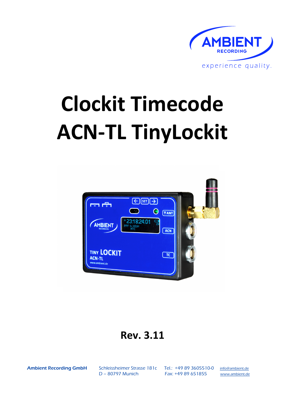 Ambient Tiny Lockit - ACN TL User Manual | 32 pages