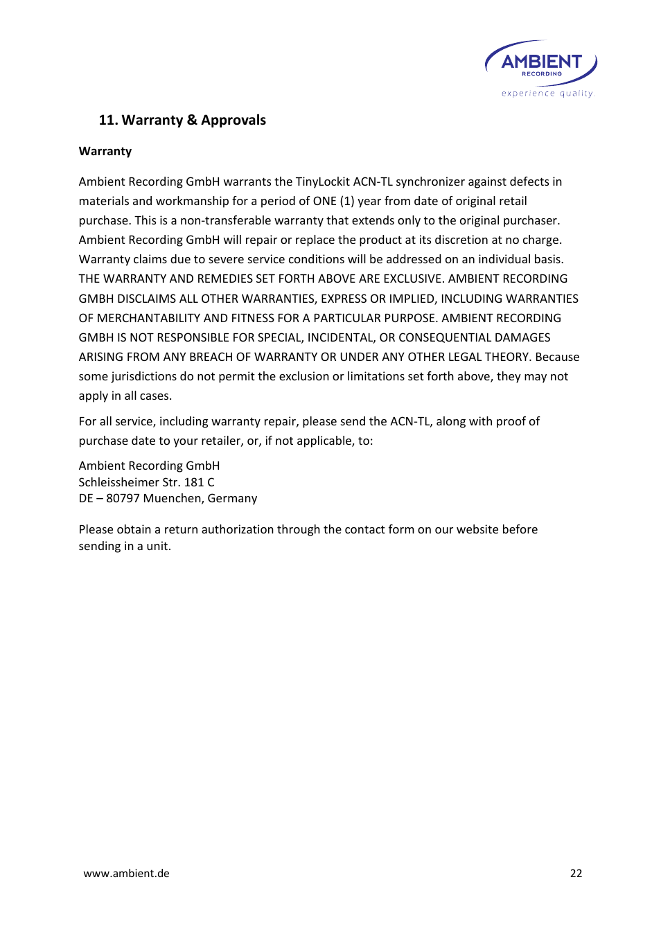 Ambient Tiny Lockit - ACN TL User Manual | Page 24 / 32