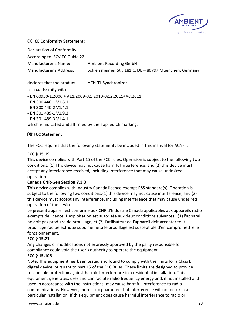 Ambient Tiny Lockit - ACN TL User Manual | Page 25 / 32