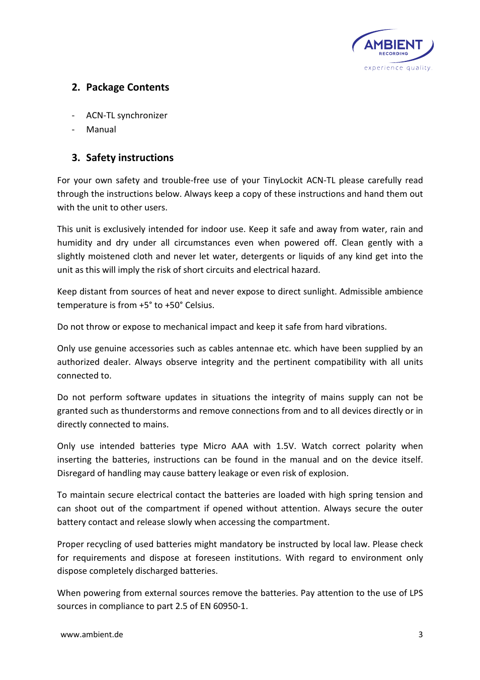Ambient Tiny Lockit - ACN TL User Manual | Page 5 / 32