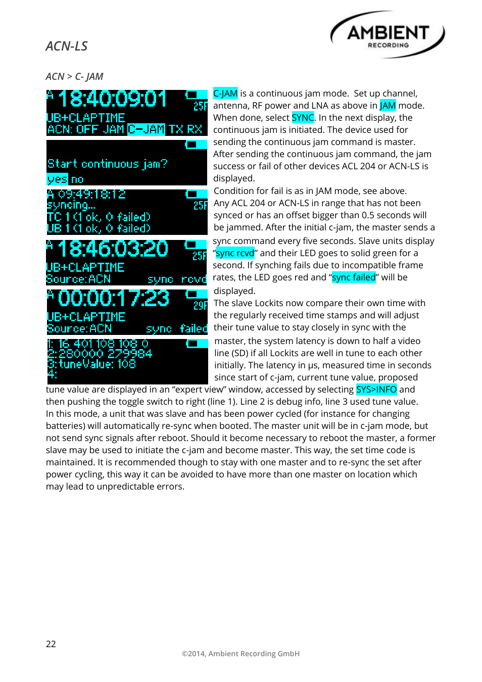 Acn > c- jam, Acn-ls | Ambient Lockit Slate, ACN-LS User Manual | Page 24 / 32