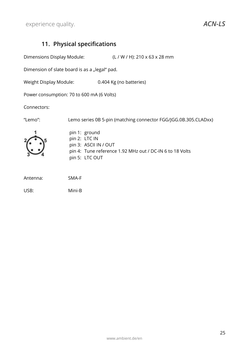 Physical specifications, Acn-ls | Ambient Lockit Slate, ACN-LS User Manual | Page 27 / 32