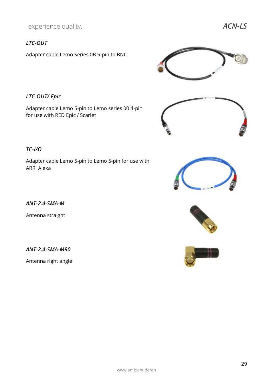 Ltc-out, Ltc-out/ epic, Tc-i/o | Ant-2.4-sma-m, Ant-2.4-sma-m90, Acn-ls | Ambient Lockit Slate, ACN-LS User Manual | Page 31 / 32