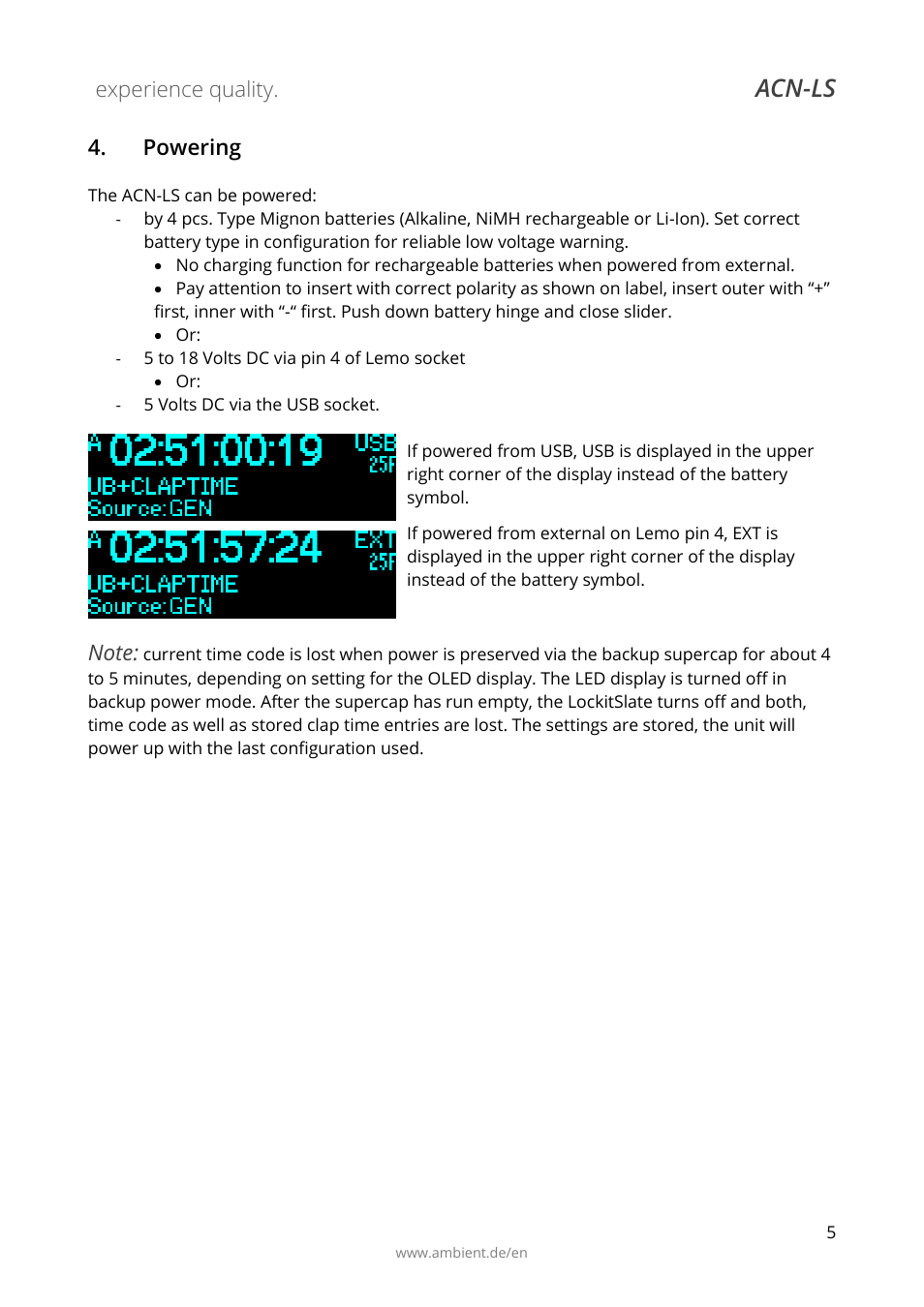 Powering, Acn-ls | Ambient Lockit Slate, ACN-LS User Manual | Page 7 / 32
