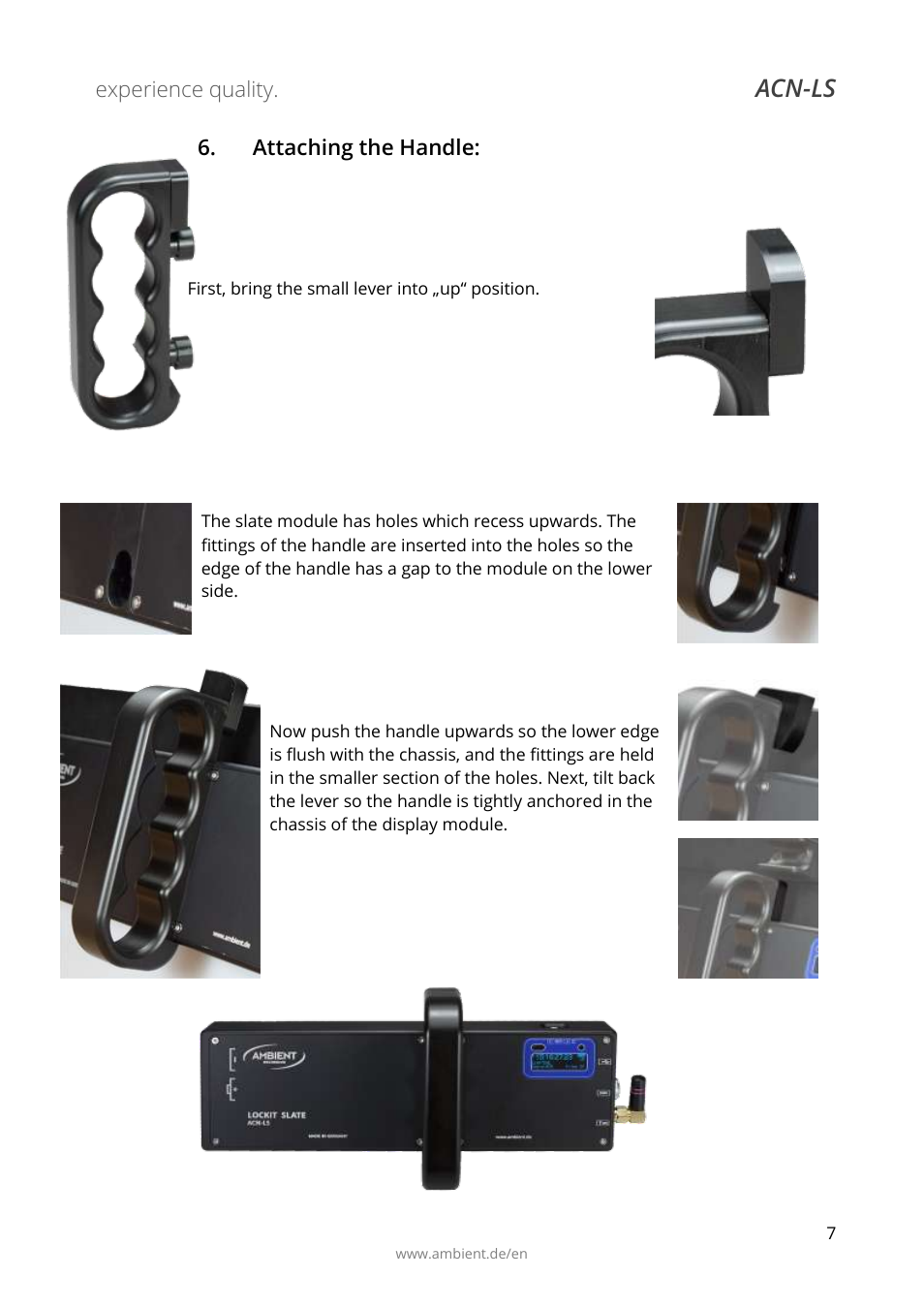 Attaching the handle, Acn-ls | Ambient Lockit Slate, ACN-LS User Manual | Page 9 / 32
