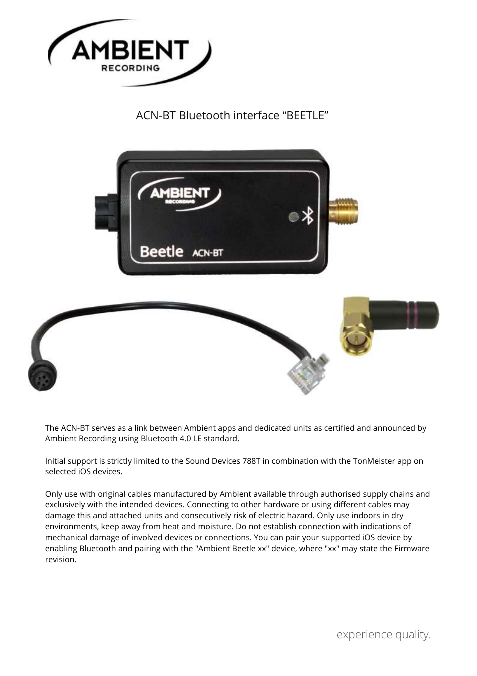 Ambient ACN-BT Bluetooth interface BEETLE User Manual | 4 pages