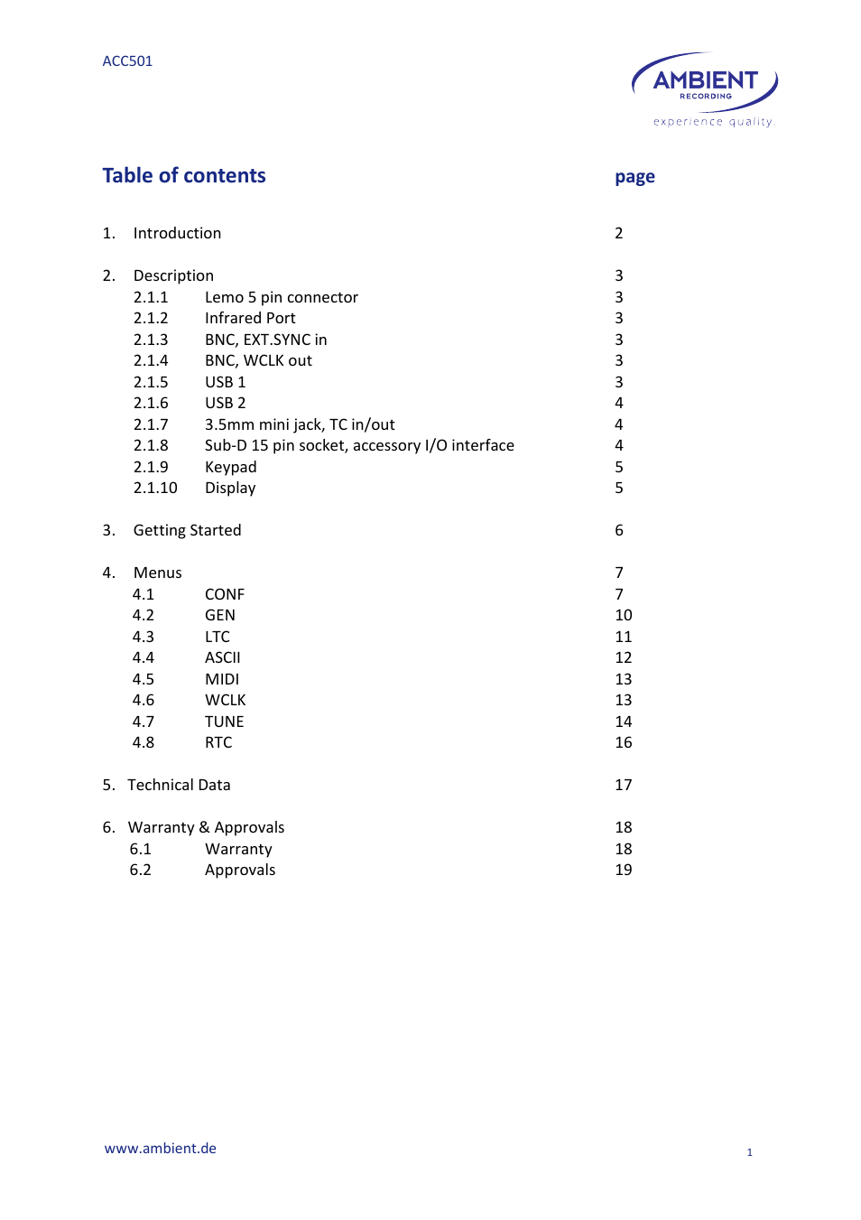 Ambient Controller - ACC 501 User Manual | Page 3 / 24