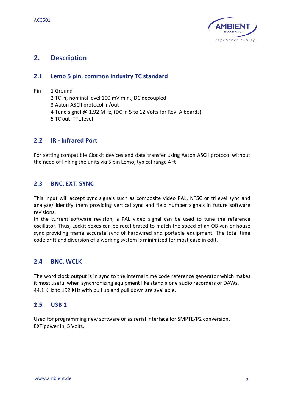 Description | Ambient Controller - ACC 501 User Manual | Page 5 / 24