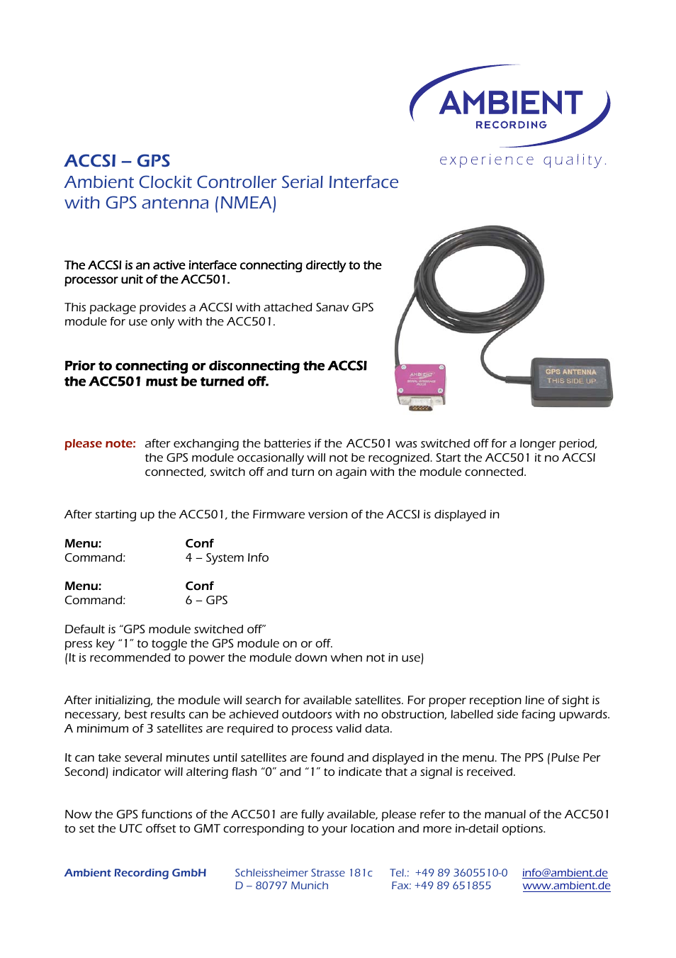 Ambient ACCSI-GPS User Manual | 1 page