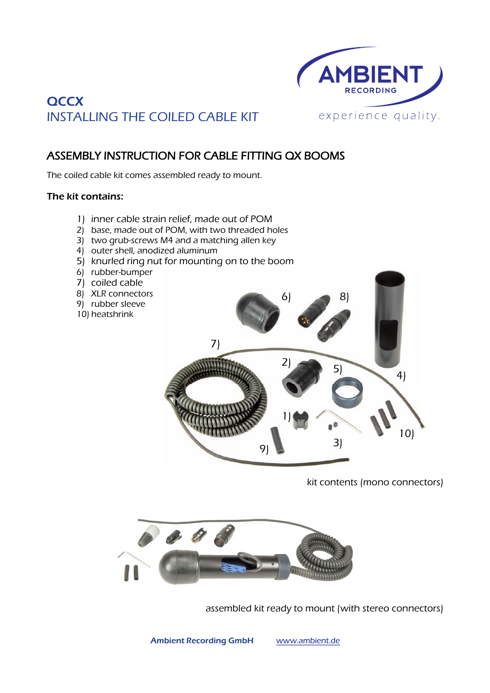 Ambient QCSX Boom Pole Cabling User Manual | 4 pages