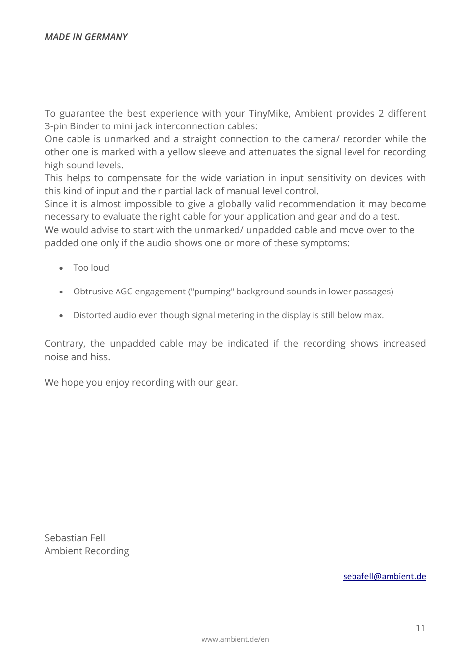 Supplementary information, Atm 216 | Ambient ATM 216 User Manual | Page 10 / 11