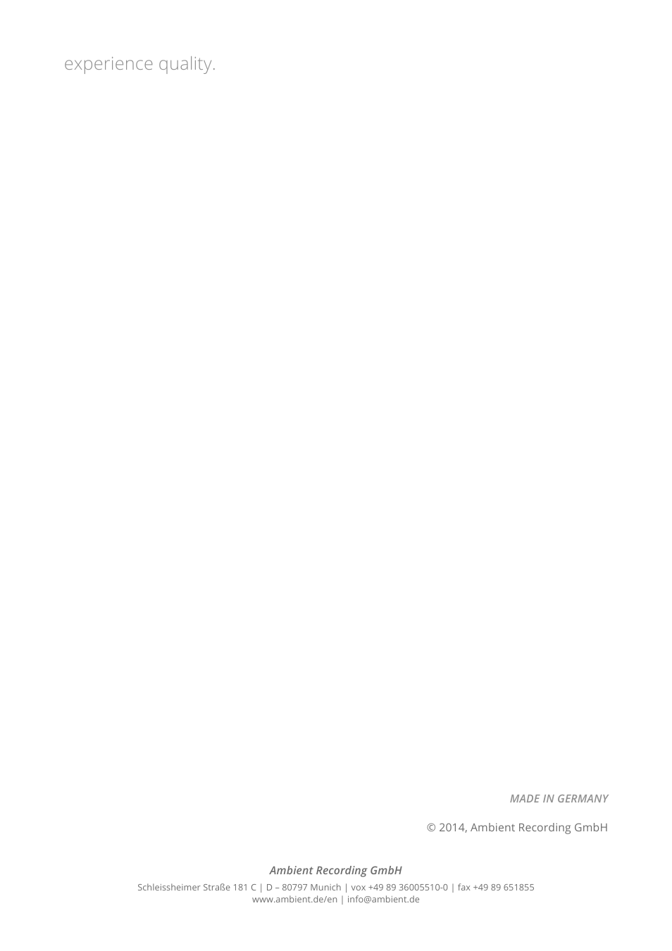 Experience quality | Ambient ATM 216 User Manual | Page 11 / 11