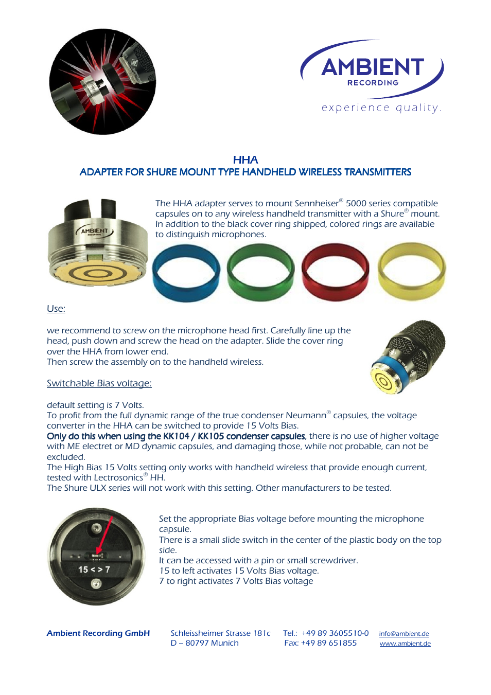 Ambient HHA HandHeld Adaptor User Manual | 2 pages