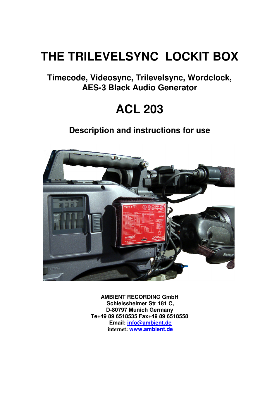 Ambient ACL 203 User Manual | 9 pages