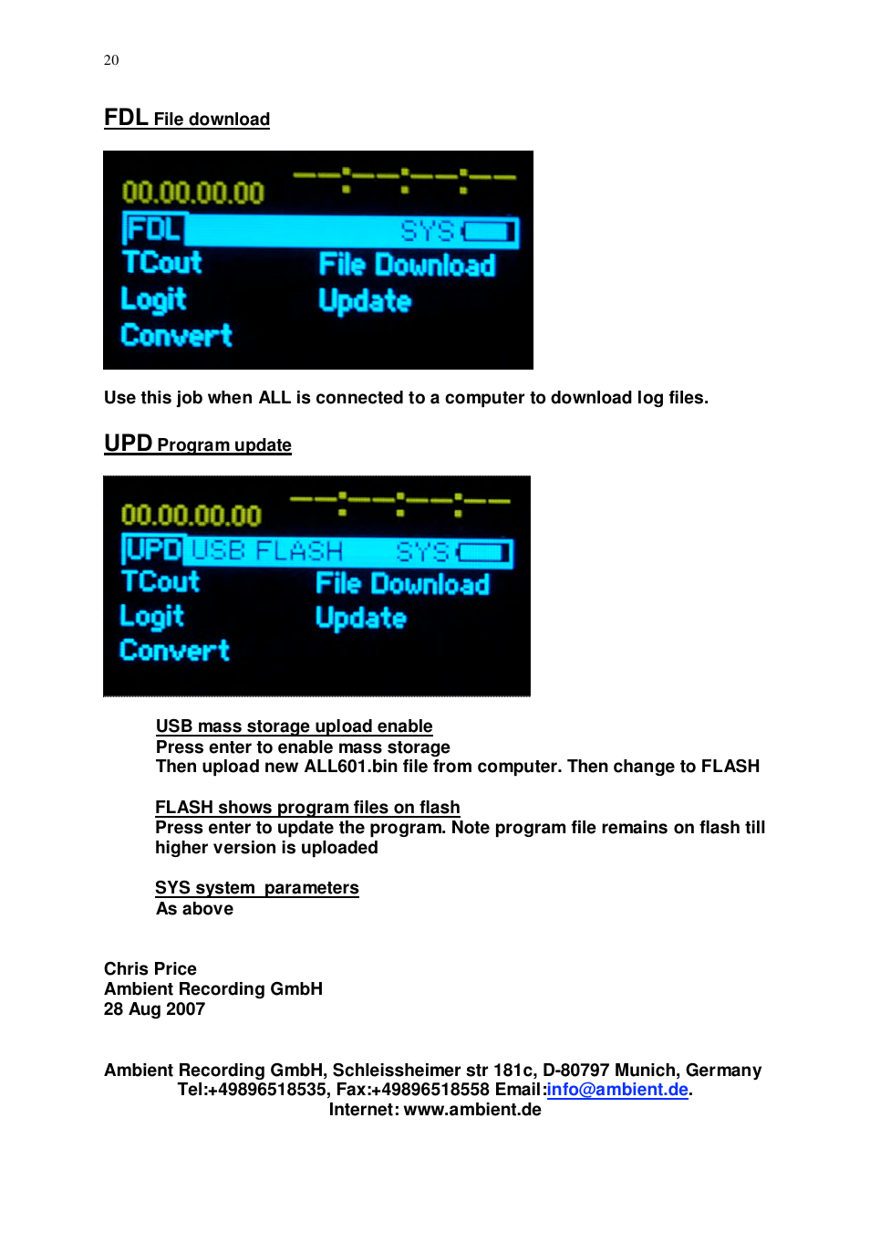 Ambient Lanc Logger - ALL601 User Manual | Page 20 / 20