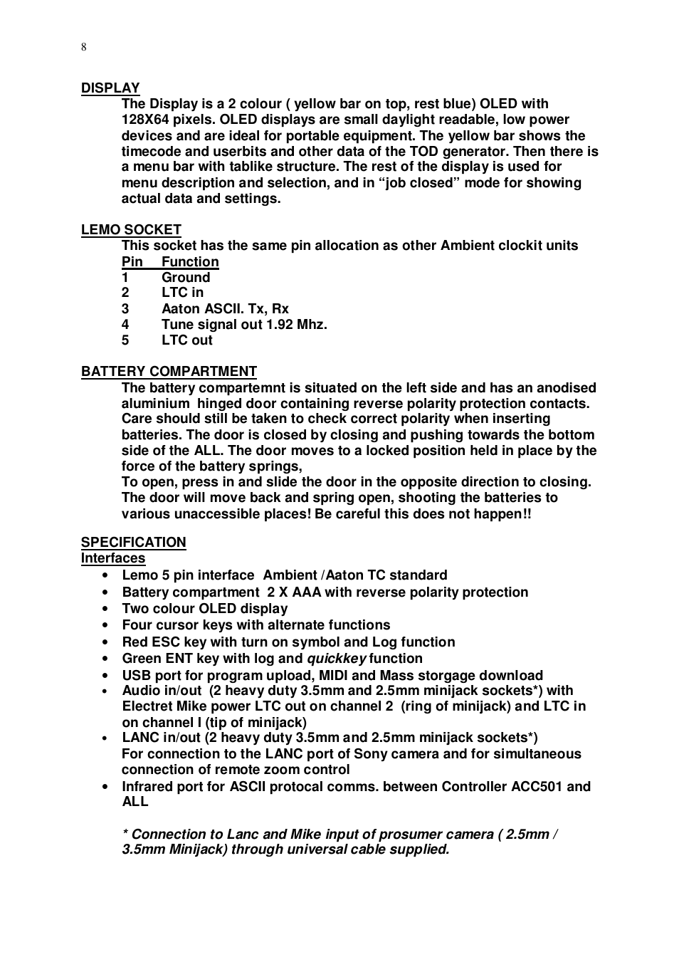 Ambient Lanc Logger - ALL601 User Manual | Page 8 / 20