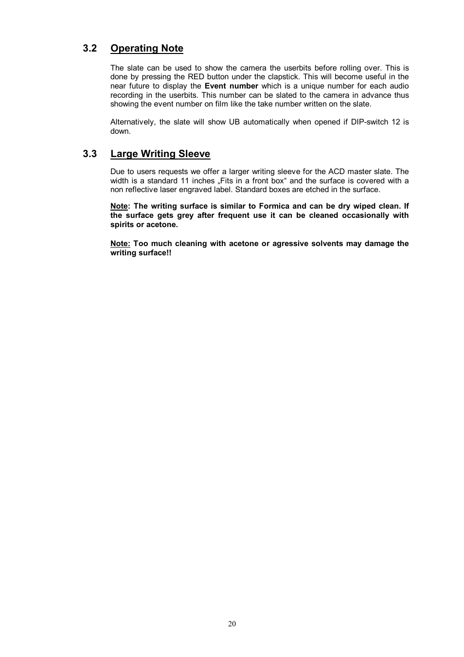Large writing sleeve | Ambient Wireless TC Slate - ACD 301 RF User Manual | Page 20 / 21