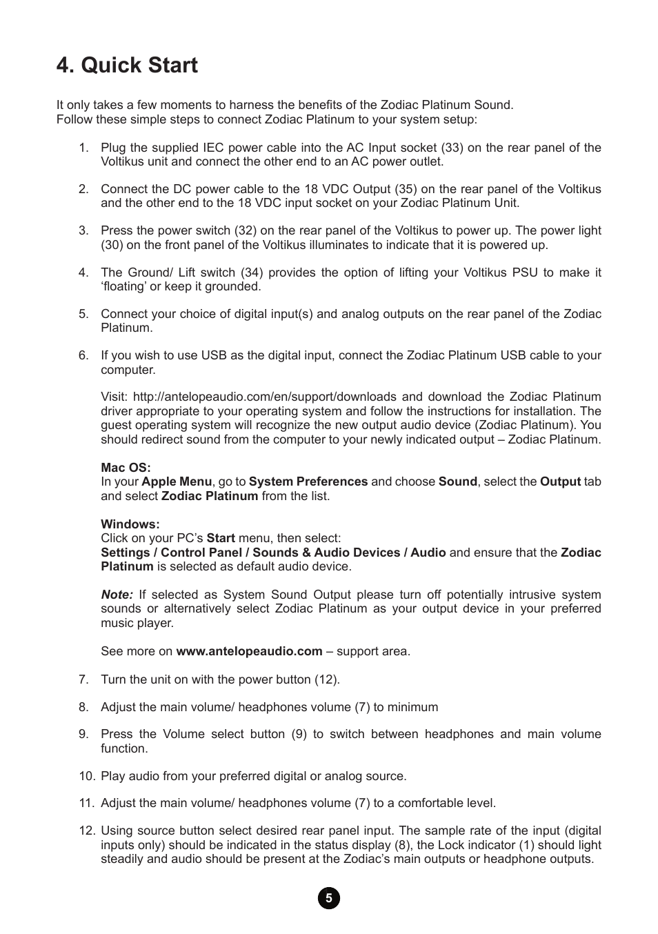 Quick start | Antelope Audio Zodiac Platinum DSD DAC User Manual | Page 7 / 24