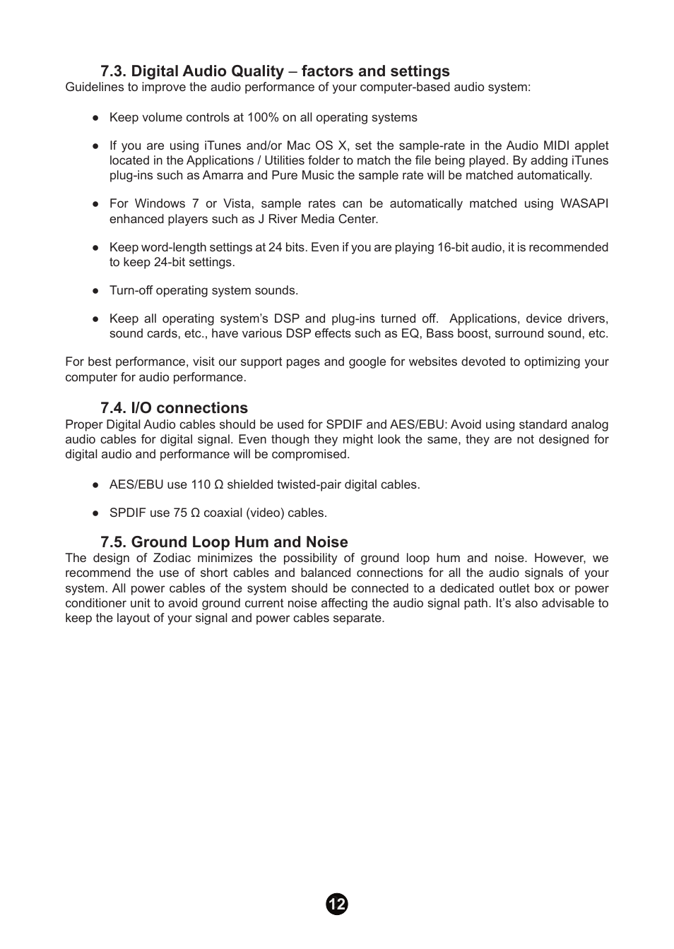 Digital audio quality ‒ factors and settings, I/o connections, Ground loop hum and noise | Antelope Audio Zodiac DAC User Manual | Page 12 / 16