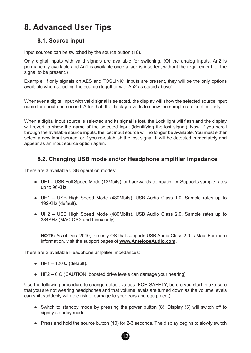 Advanced user tips, Source input | Antelope Audio Zodiac Gold DAC User Manual | Page 12 / 20