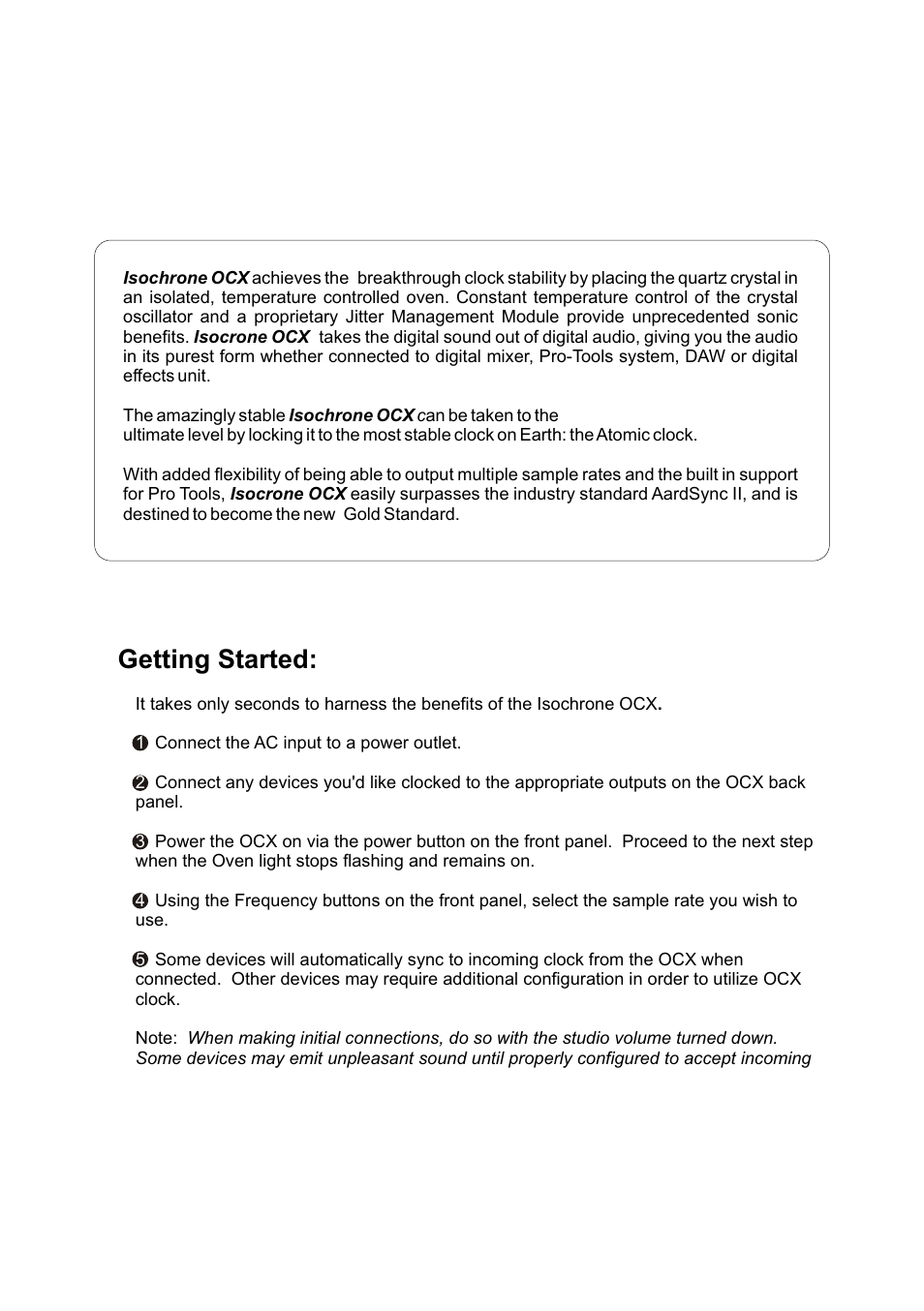 Getting started | Antelope Audio OCX Master Clock User Manual | Page 2 / 6