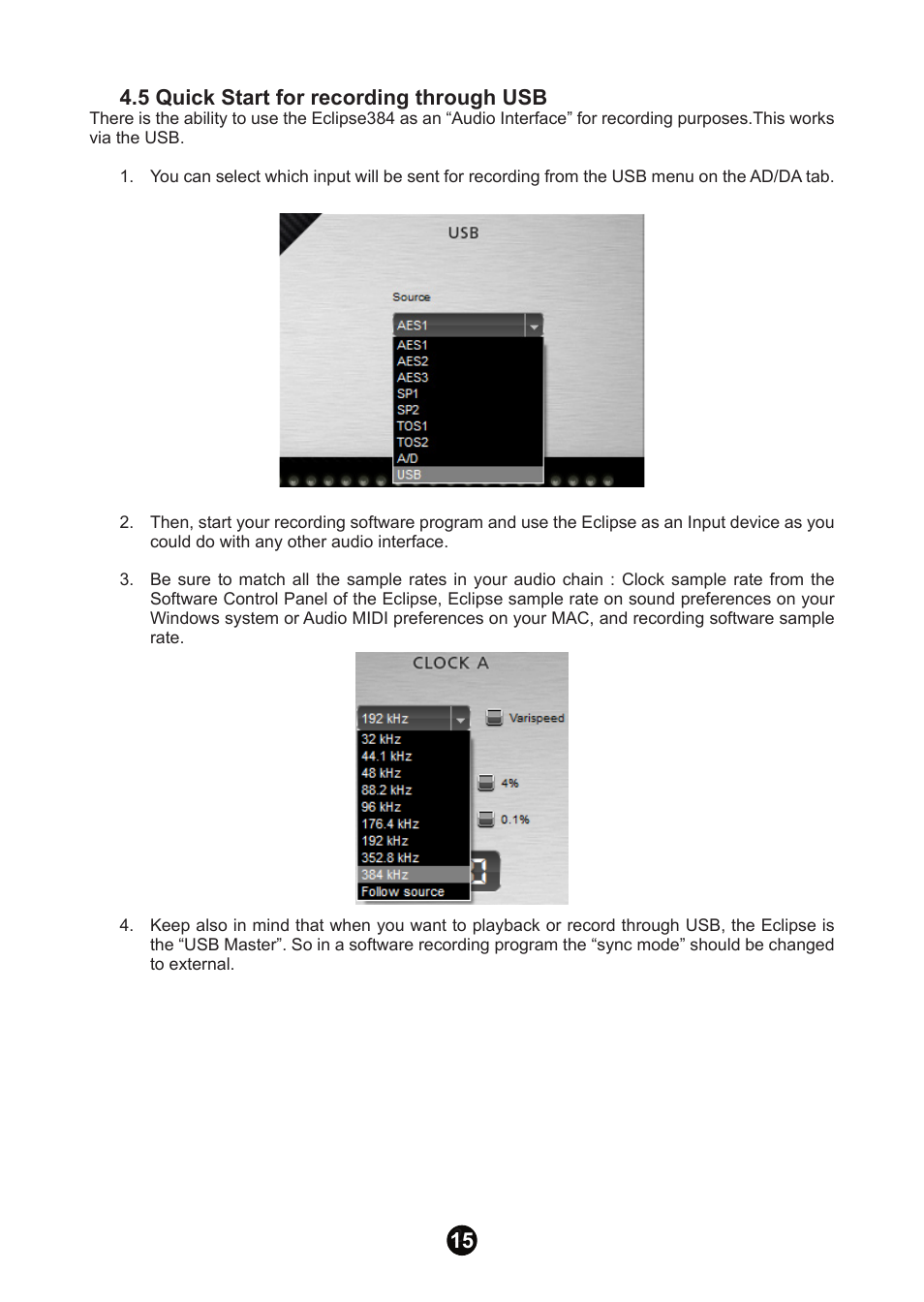 5 quick start for recording through usb | Antelope Audio Eclipse 384 User Manual | Page 14 / 43