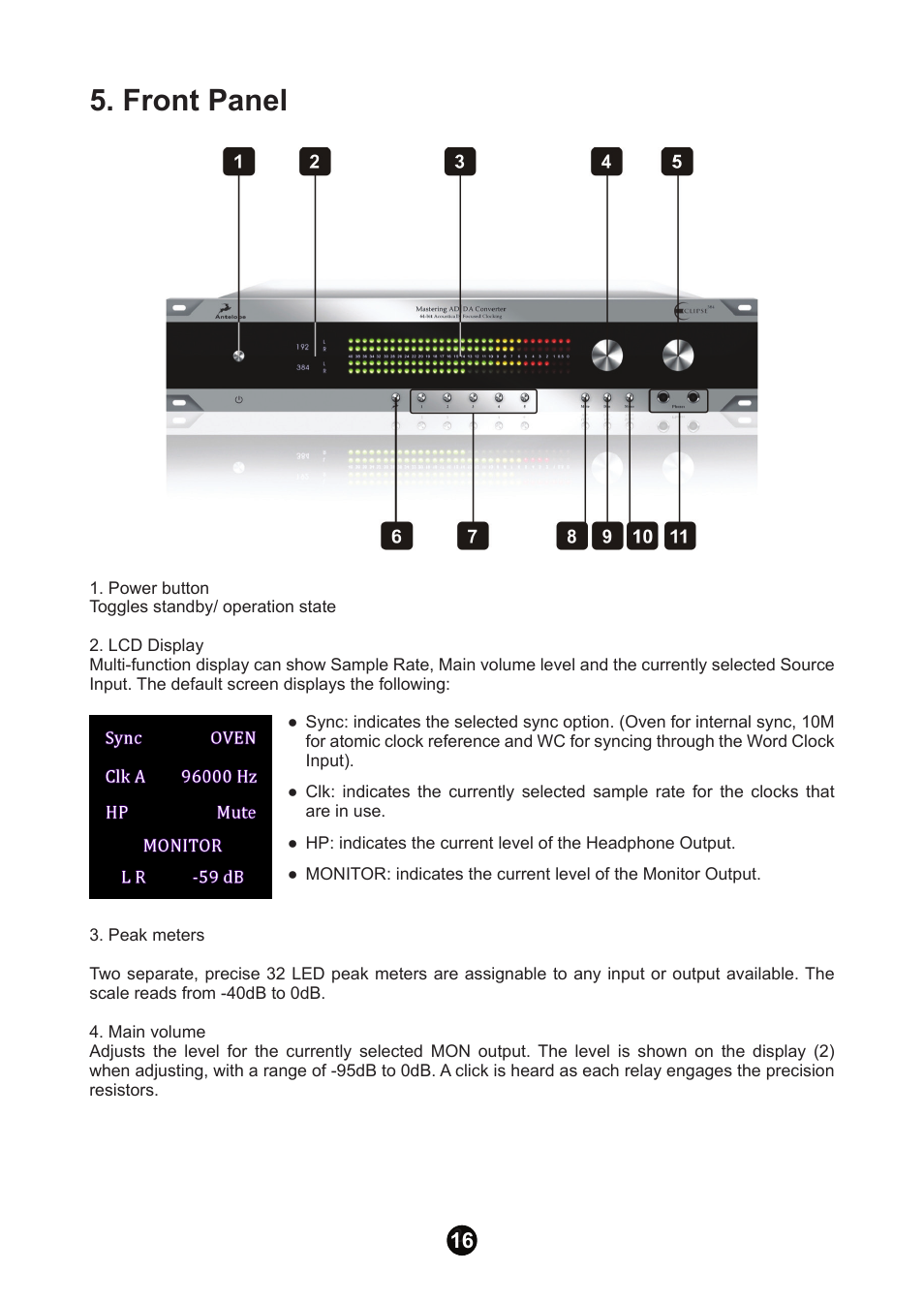 Front panel | Antelope Audio Eclipse 384 User Manual | Page 15 / 43